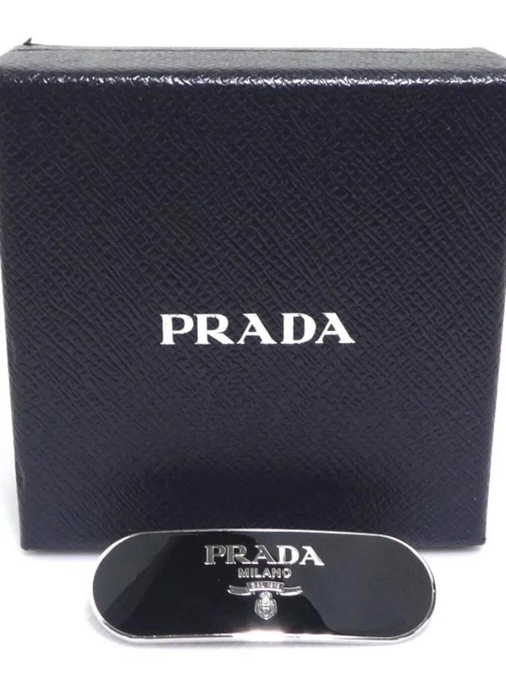 PRADA Barrette Hair Clip Black/Silver Metal